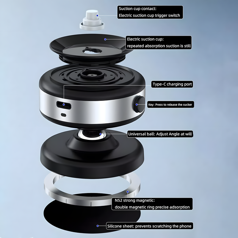 Soporte Magnético para Celular con Ventosa y Rotación 360º