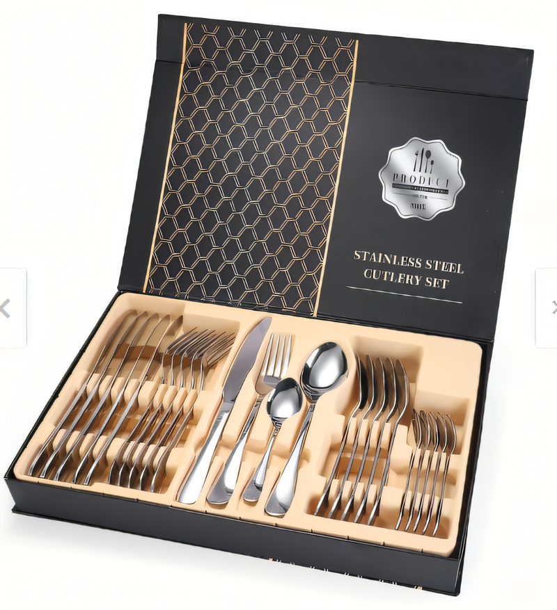 Set de Cubiertos de 24 Piezas en Acero Inoxidable – Elegancia y Durabilidad para Tu Mesa